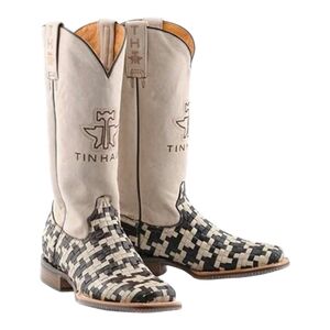 TIN HAUL "Houndstooth" woven leather, cowgrl power sole square toe cowgirl boots